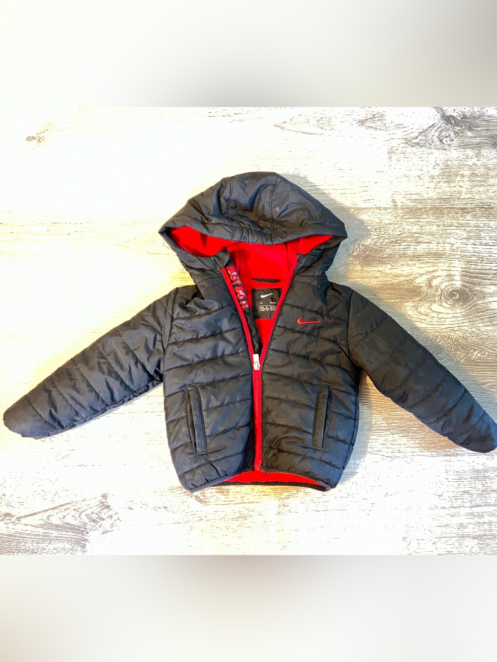 Nike Kids Black Puffer Jacket with Red Interior